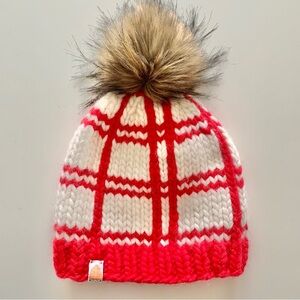 Shit That I Knit Plaid Beanie in Red and White Buffalo Check
